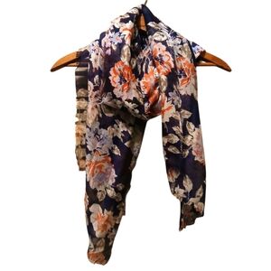 Floral Navy and Orange Scarf